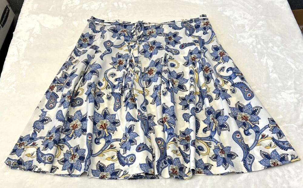 Tommy Hilfiger Cotton Pleated Skirt Women 14 Floral Print Tie Waist Lightweight